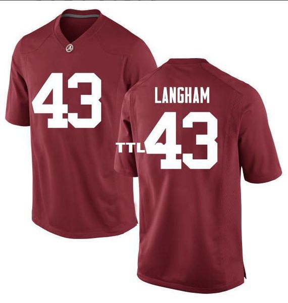 

men alabama crimson tide antonio langham #43 real full embroidery college jersey size s-4xl or custom any name or number jersey, Black;red