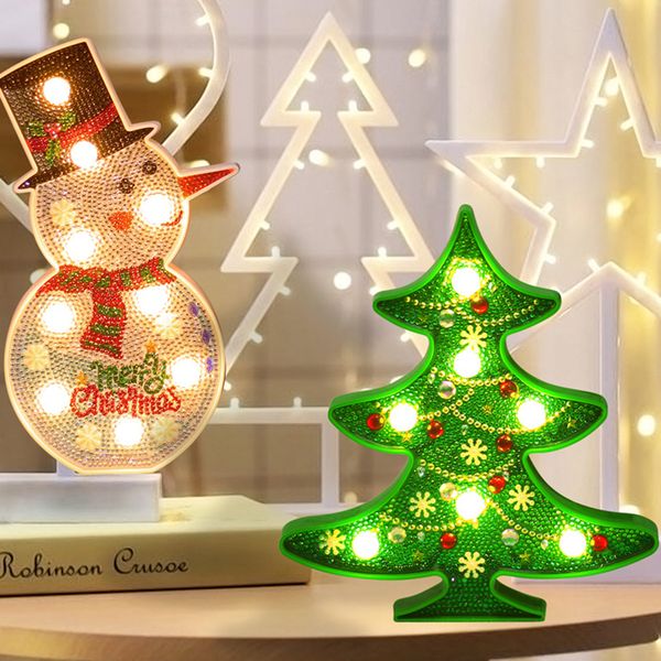 

diy diamond painting led light christmastree snowman night light sticker creative table lamp diamond