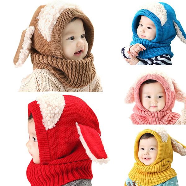 

2рс теплой зимы детских шапок вязаных earflap hat и шарф set повседневных дети теплого skullies шапочка шляпы теплых шапки детские для девоч, Yellow