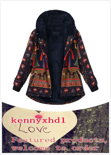 

new large size women's linen positioning printing plus velvet thick hooded cotton coat fashion wild, Black;brown