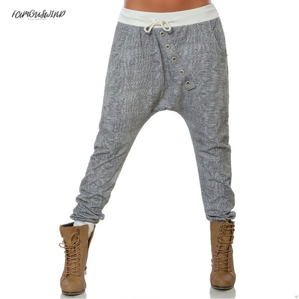 Compre Pantalones Casual Cintura Harem Pantalones Vendaje Flojo