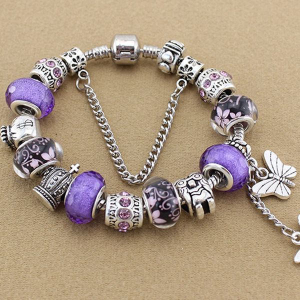 

elegant butterfly tassel pendant bracelet for pandora diy crown large hole pearl fashion trend lady bead bracelet ing, Black
