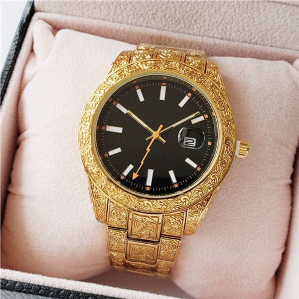 

2019 flower carving quartz watch women's men's brand name watch ladies stainless steel metal quartz, Slivery;brown