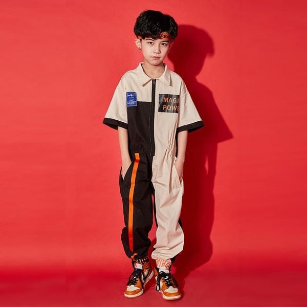

children fashion khaki loose hip hop clothing jumpsuit overalls long pants for girls boy jazz dance costume dancing clothes wear, Black;red