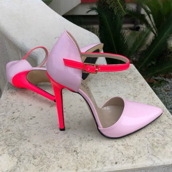 

moraima snc pointed toe ankle strap stiletto heels pink leather thin heels pumps summer cutouts woman dress, Black