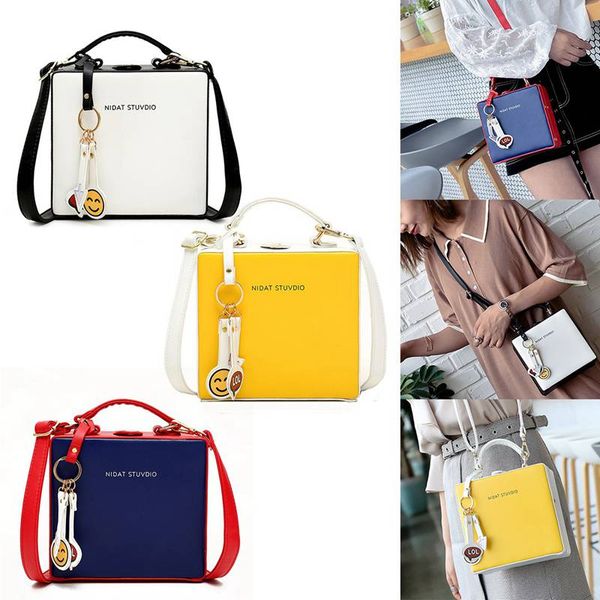 

ljl-black white new small bag female version of pu fashion beautiful printed letters pendant shoulder diagonal diag