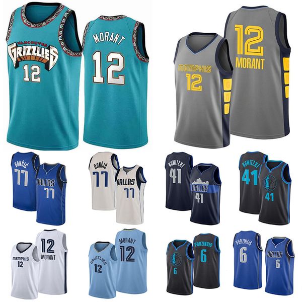 

2020 men's ja 12 morant ncaa jersey luka 77 doncic dirk 41 nowitzki mike bibby basketball jersey, Black;red