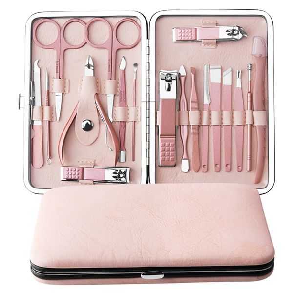 

18pcs pedicure & manicure tool kit nail clippers set with acne needle nail file trimmer nose eyebrow scissors tool