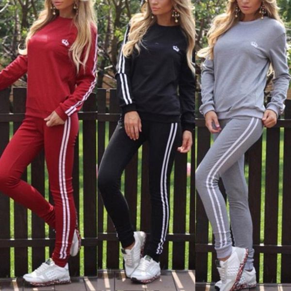 

autumn woman tracksuit sets casaul female 2 pieces sets woman hoodies suit long sleeve round collar sweater solid color casual, Gray