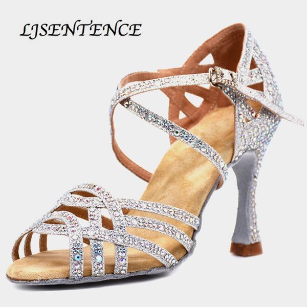 

silver shoes for ballroom dancing woman flash cloth collocation shine rhinestone latin dance shoes women's 9cm flare square heel