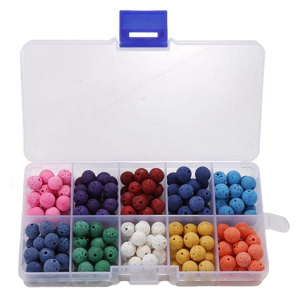 

8mm colored volcanic stone 10 grid multicolor mixed color boxed combination diy beads 200, Blue;slivery