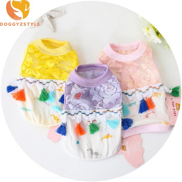 

dog vest pet dogs clothes with lace tassel decoration colorful t shirt small dachshund teddy costumes xs-xl doggyzstyle