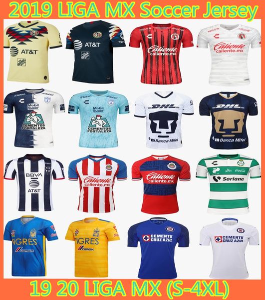 

S 4xl liga mx 2019 2020 club america occer jer ey home away unam guadalajara chiva kit jer ey 19 20 monterrey tigre uanl football hirt