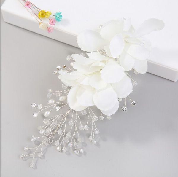 

elegant floral hair pins for women bridal hair accessories white lace yarn flower pearl hairgrip wedding tiara crown headpieces, Golden;white