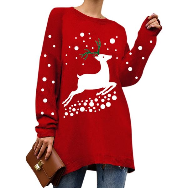 

christmas sweater for women autumn and winter fashion new round neck elk snowman print warm loose sweater s-xl, White;black