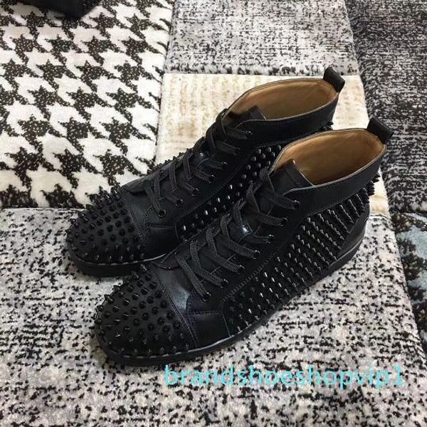 

original box,eu 35-46] luxurious red bottom men women spikes sneakers high 6764outdoor rivets casual louisflat with walking party shoes d09, Black