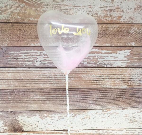 

5 inch clear heart shape balloon with feather stand love you sticker diy balloons cake decoration wedding party supplies