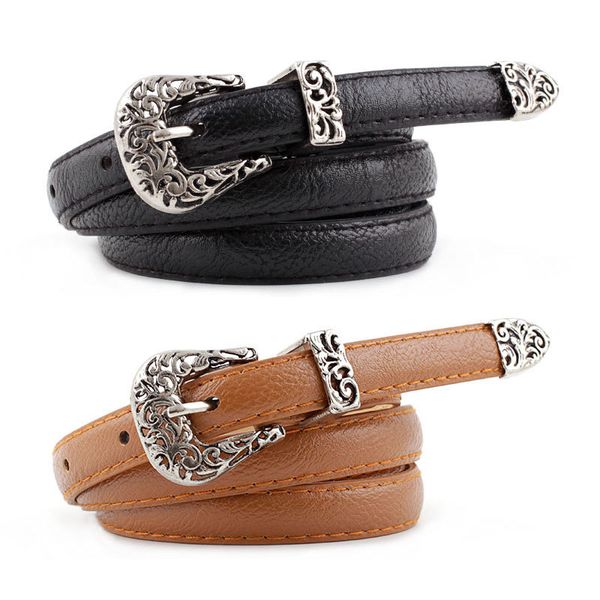 

new punk rock black white pink red brown thin skinny leather belt female vintage western cowgirl waist belts for women jean 2019, Black;brown