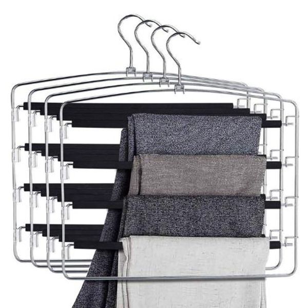 

pants hanger 5-layer stainless steel non-slip foam pad arm swing space-saving clothes slack hanger wardrobe storage bag pants de