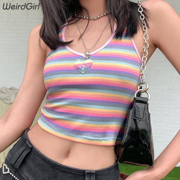 

women mutil color striped tank show navel cute girl soft cotton fabric summer 2020 female vest crop basic slim top, White