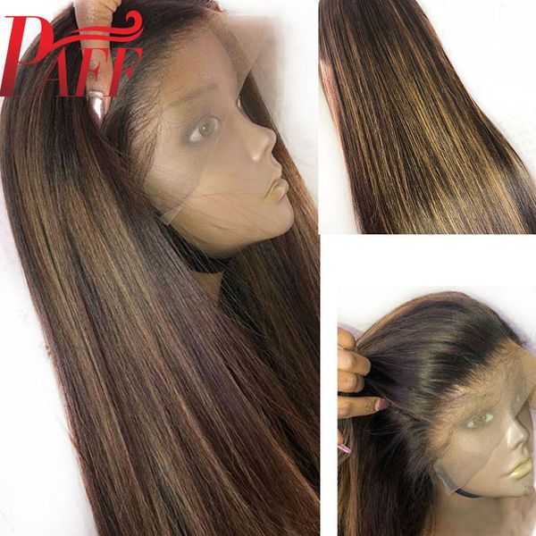 

paff 13x4 lace human hair wig highlight blonde color part pre plucked lace front wigs remy brazilian ombre, Black;brown
