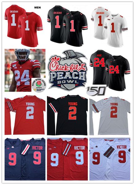 

mens ohio state buckeyes binjimen victor football jersey #1 jeffrey okudah #2 chase young # 24 shaun wade ohio state peach bowl jersey, Black