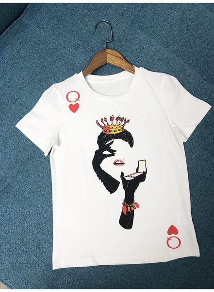 

2019 summer white q hearts poker print t shirts womens designer 100% cotton women's tees yy-75, White;black