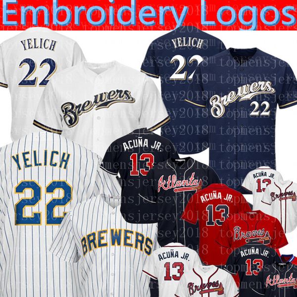 

22 Christian Yelich Milwaukee 2 Brewers Jersey Atlanta Mens Braves Ronald Acuña Jr. stitched Baseball Jerseys M-XXXL 999