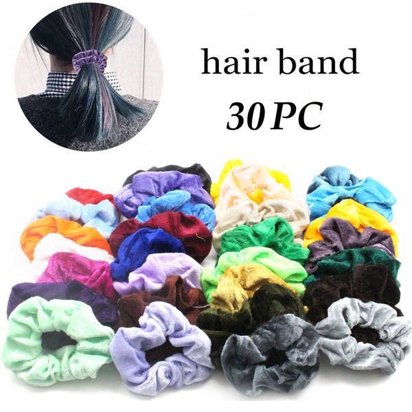 

velvet hair bands 30 piece women's or girls' hair jewelry multicoloured suspenders for scrunchie women d30820, Brown