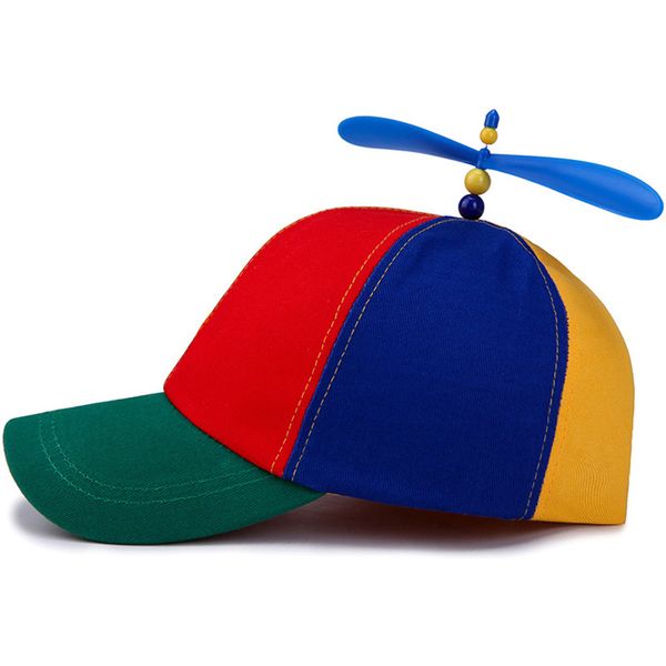 

summer child adjustable propeller ball baseball kids cap dragonfly multi-color patchwork funny lovely 52-57cm, Blue;gray