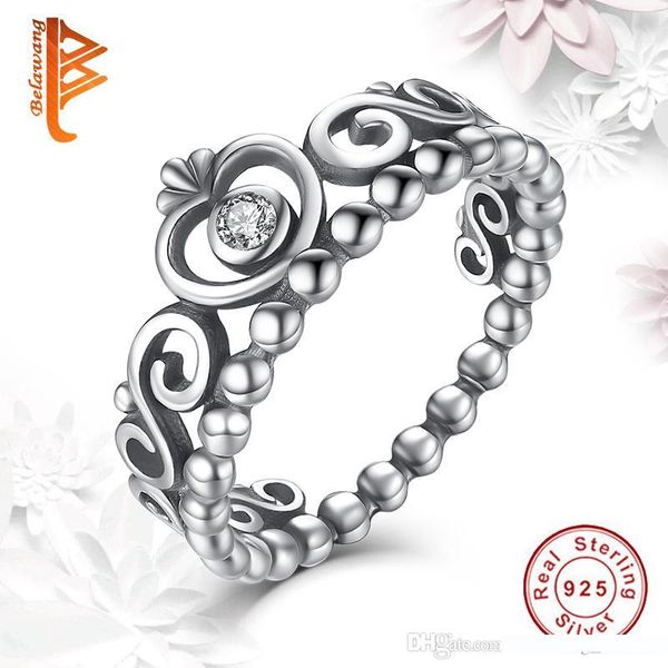 

belawang 925 sterling silver crown wedding rings for women princess rings tiara crown wedding engagement ring for women fashion jewelry, Slivery;golden
