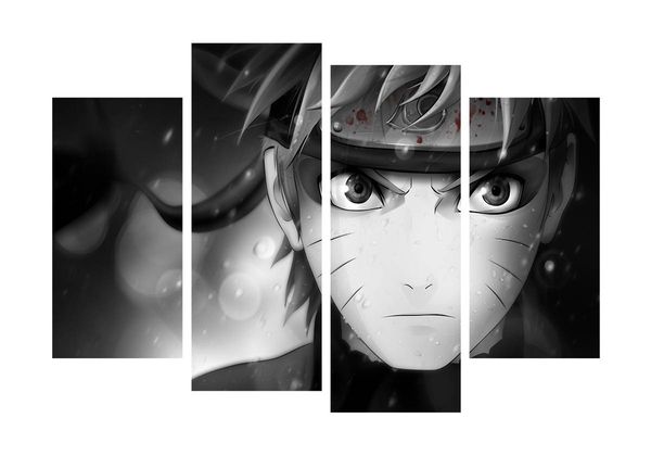 

4 panel unframed naruto close-up rain and blood anime poster print on canvas wall art picture for home and living room decor