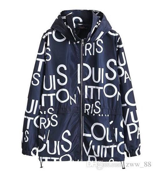 

2019 letter graffiti lightweight nylon jacket windbreaker jacket man hood full zip nylon wear dung beetles, Black;brown