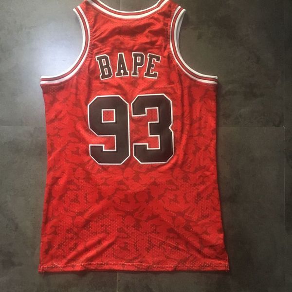 

men bapexmitchell & ness chicago bulls nba 93 bape red double-embroidered jersey, Black;red