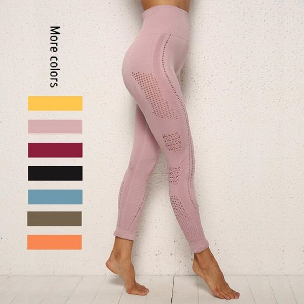 

yoga outfits 7 colors seamless mesh pants stretchy high waist compression tights sports push up running women gym fitness legging, White;red