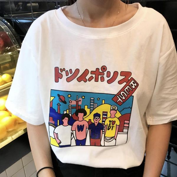 

2020 new fashion cute cartoon printed loose letter simple loose all match short sleeve female t-shirts, White