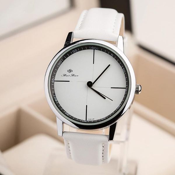 

simple leather strap casual men women watch analog wristwatches gift, Slivery;brown