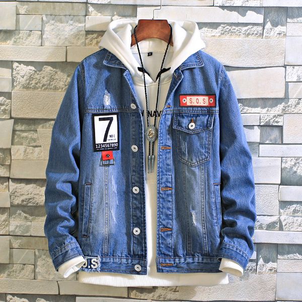 

denim jacket 2019 spring and autumn new cotton korean version of the trend self-cultivation wild hole men chinese style blue, Black;brown