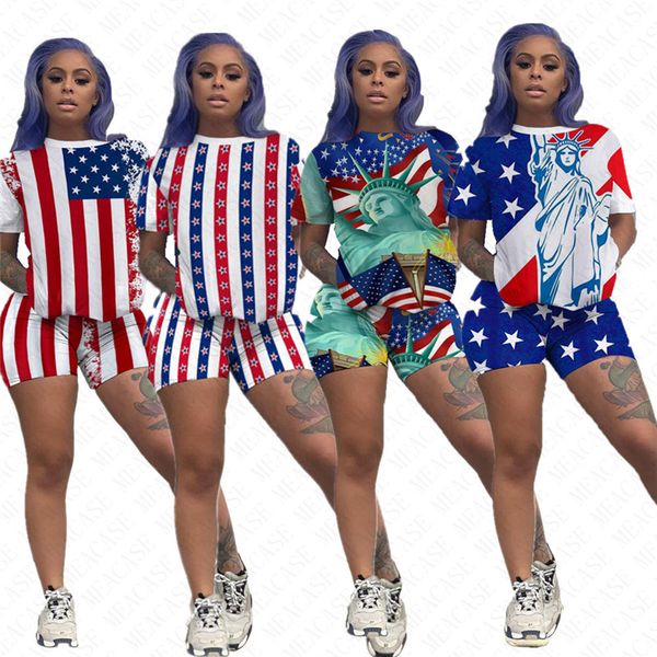 

the american national flag printed women tracksuit short sleeve tees and shorts two piece sports suit brand ladies outfits s-xxl d61906, White