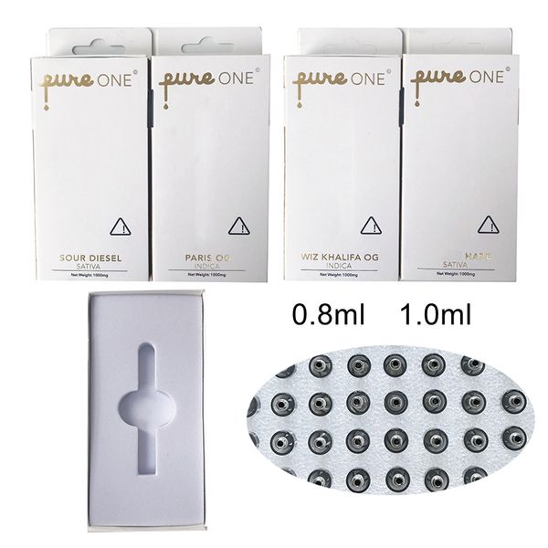 

Pure One Картриджи Упаковка Empty Vape Pen 0,8 мл Нажмите в Vape Телеги 510 Тема 1мл Керамические густое масло Испаритель воск Атомайзер