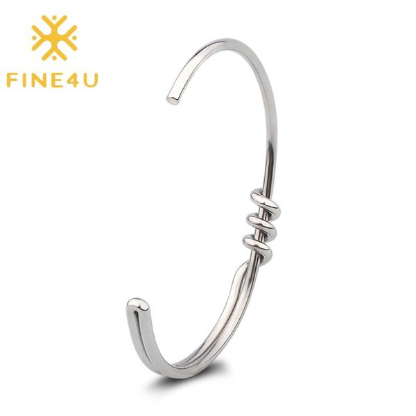 

fine4u b295 stainless steel knot cuff bracelet twisted open bangle for jewelry, Black
