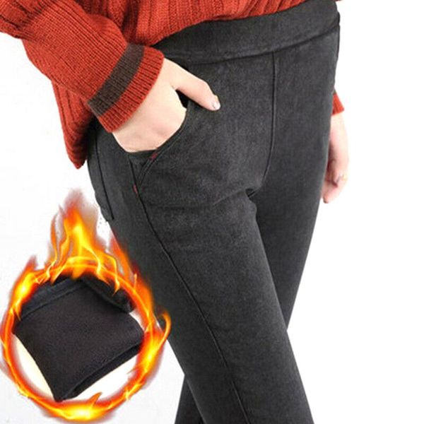 

womens warm fleece lined pant leggings thermals high waist stretch trousers winter cxz, Black;white
