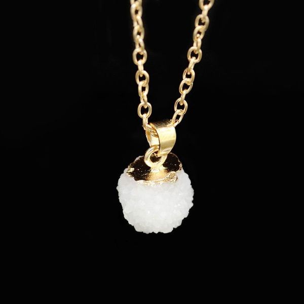 

камень ожерелье для женщин ювелирные изделия оптом 6 цветов симпатичные поддельный quartze круглый подвеска druzy look choker ожерелье, Silver