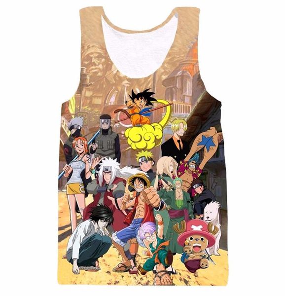 

новые аниме dragon ball z / one piece печатные топы без рукавов выдалбливают o шеи повседневная танк 3d жилет бодибилдинг фитнес спортивные, White