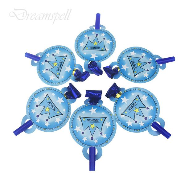 

6pcs/lot blue prince crown theme whistles children party funny blowing dragon blowout baby kids birthday party decor supplies