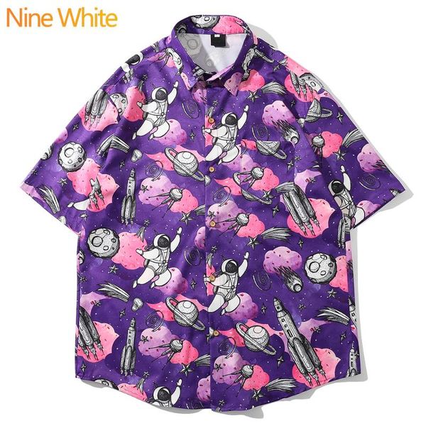 

2020 хип-хоп рубашка уличный стиль мужская гавайская рубашка аэрокосмический узор оригинальный летний пляж с коротким рукавом новый, White;black