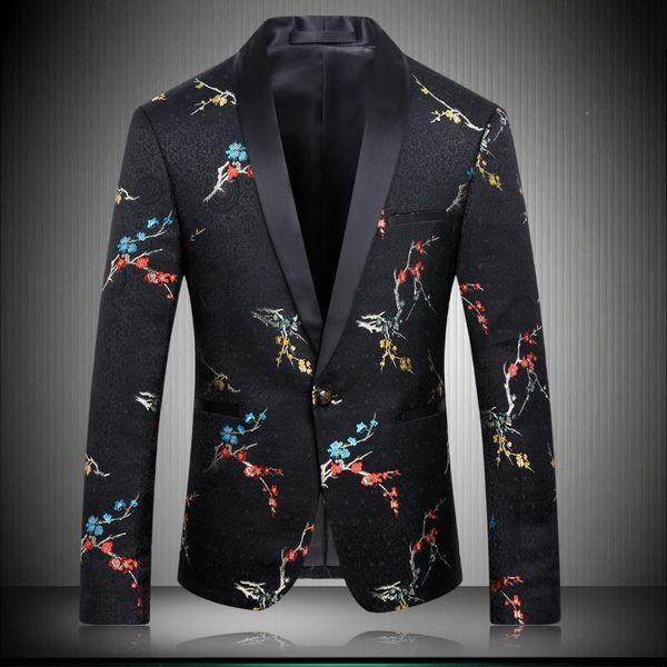 

2020 black flowers plum embroidery suit jackets for men chinese style star wear national man blazer casual suit jacket 8629, White;black