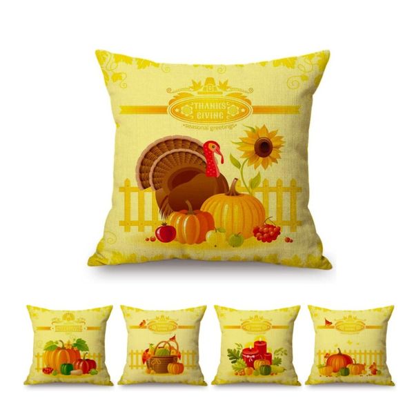 

yellow autumn thanksgiving decorative sofa throw pillow case pumpkin turkey cotton linen car cushion home decor cushion cover