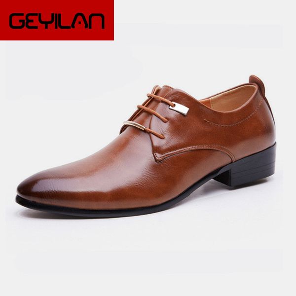 

british business dress shoes man pointed-toe lace up oxford shoes men flat formal office leather black brown