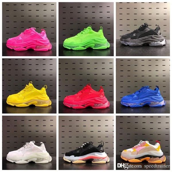 

2019 luxury pairs chaussures triple s pink green blue men women platform casual shoes designer crystal bottom sneakers size 36-45, Black